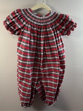 Classic Whimsy Red Plaid Smocked Romper Classic Holiday Style Size 2T NWT